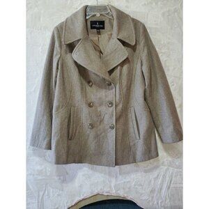 London Fog Women's Wool Blend Double-Breasted Pea Coat L